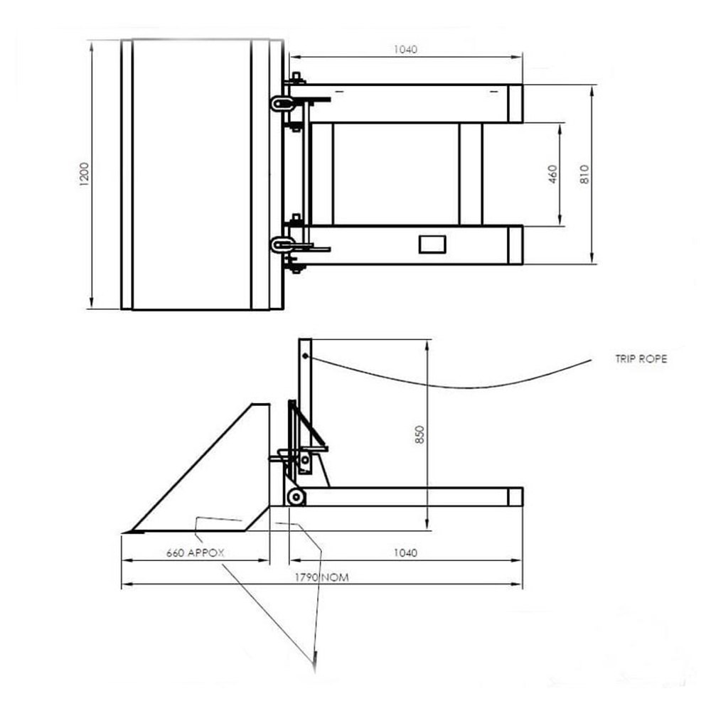 Gaffeltruck dumper bøtte details